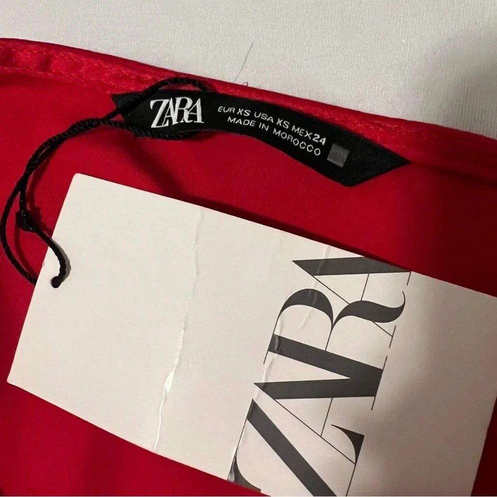 Zara Elegant Red Satin Dress - Picture 5 of 5